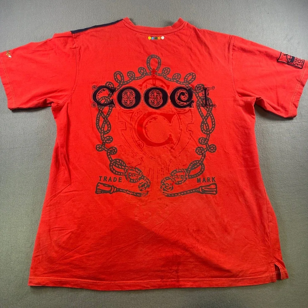 Coogi Men Red Short Sleeve Embroidered Logo T-Shirt Navy Contrast XL 100% Cotton